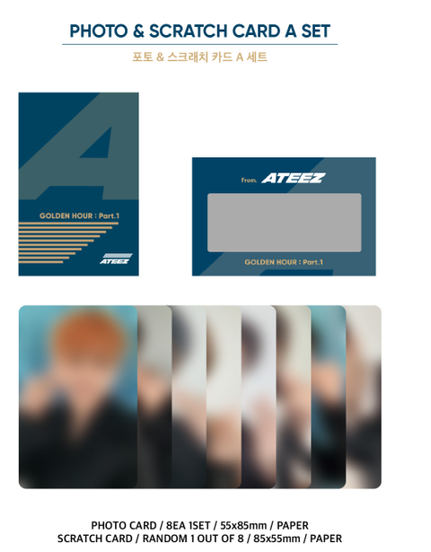 ATEEZ - OFFICIAL MD [GOLDEN HOUR : Part.1] (PHOTO & SCRATCH CARD A SET)