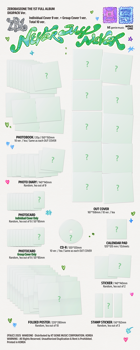 [PRE-ORDER] ZEROBASEONE - THE 1ST FULL ALBUM [NEVER SAY NEVER] (DIGIPACK Ver.) (10 TYPES Random) (+ Applemusic P.O.B)