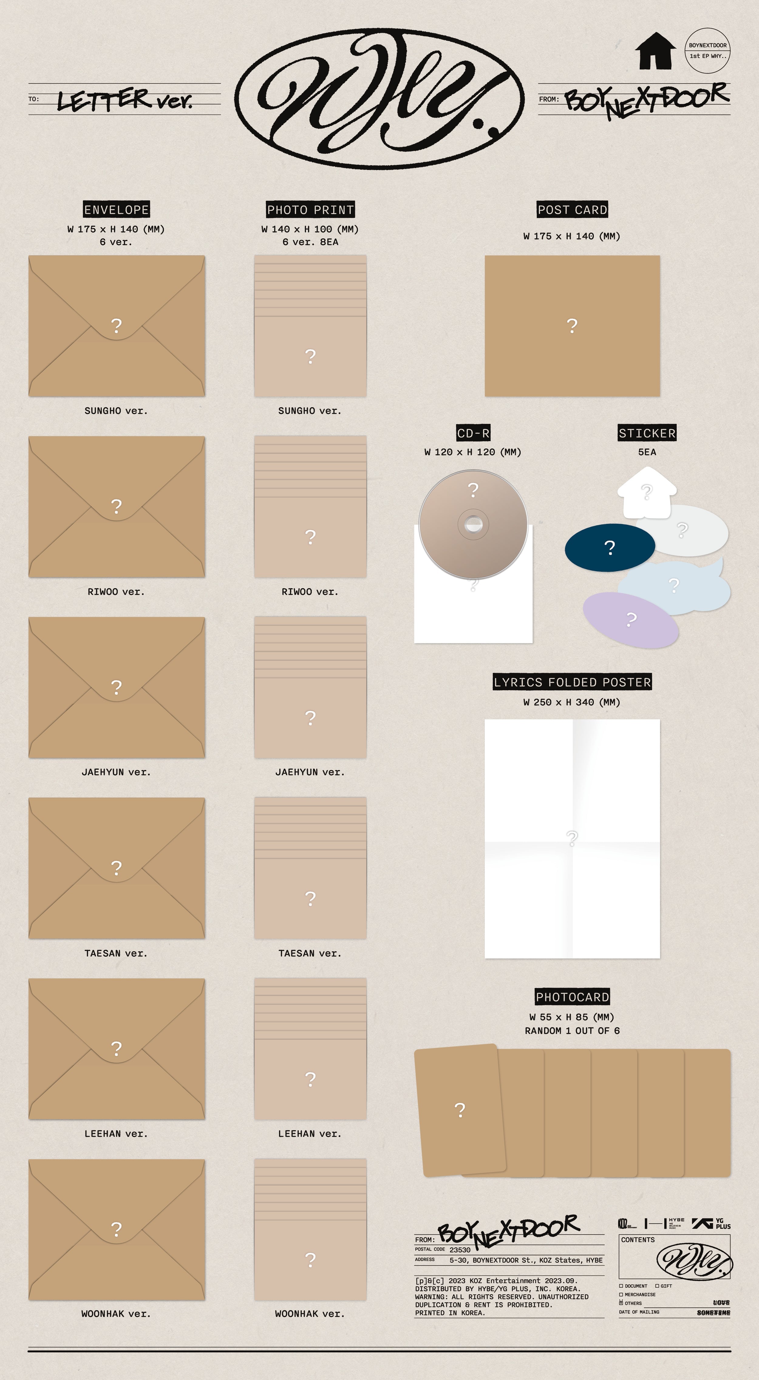 BOYNEXTDOOR - 1ST EP ALBUM [WHY..] (LETTER Ver.)(Random Ver.) (with sp