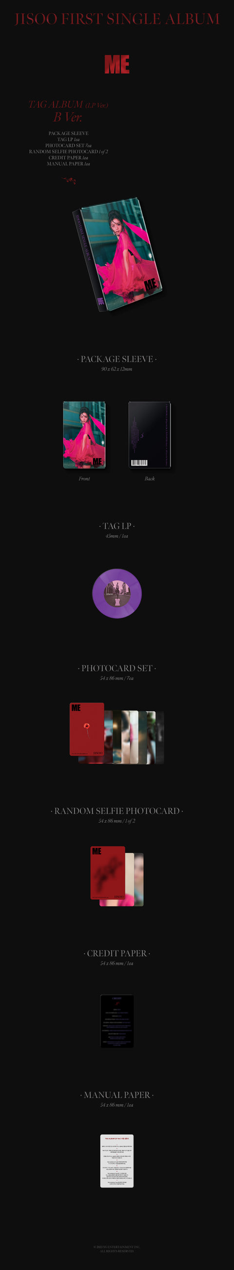 JISOO FIRST SINGLE ALBUM [ME] YG TAG ALBUM LP Ver. (Random Ver.)